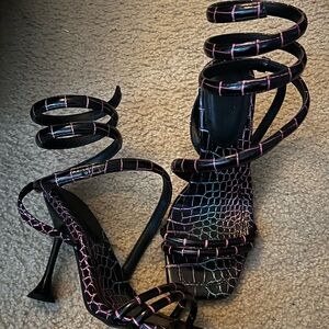 Strappy Black and Pink Heels